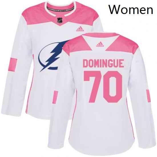 Womens Adidas Tampa Bay Lightning 70 Louis Domingue Authentic White Pink Fashion NHL Jersey